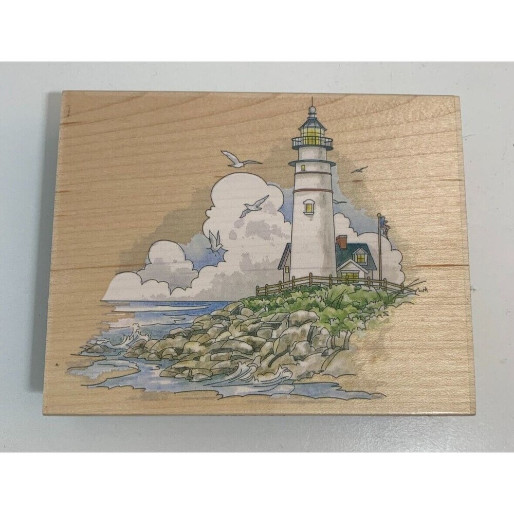 Lighthouse 80158 Ocean Seaside Seagulls D Morgan Stamps Happen Rubber Stamp